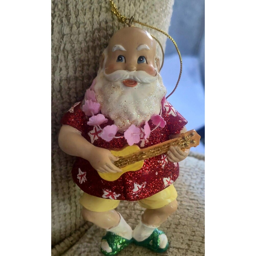 Vintage Kurt Adler Hawaiian Santa Christmas Ornament W6636 Beach Ukulele Dangle
